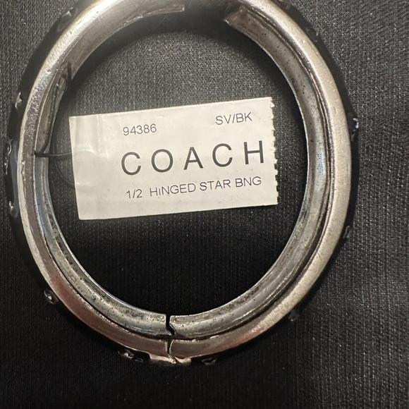 COACH 1/2 INCH HINGED BRACELET- BLACK & SILVER ENAMEL - Picture 2 of 7